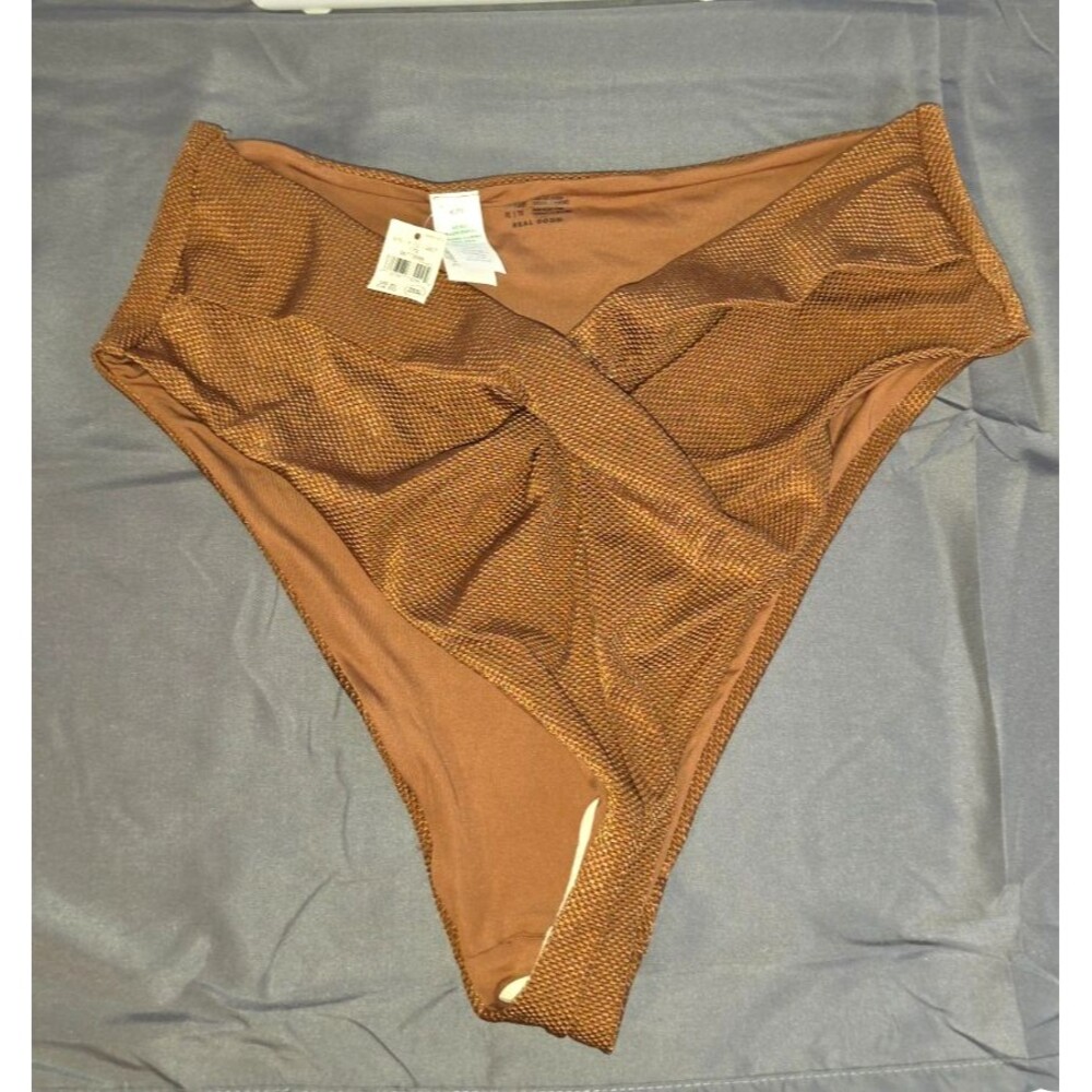 Aerie Brown Texture High Cut Cheeky XL New with Tags Swim Bathing Suit Bottom